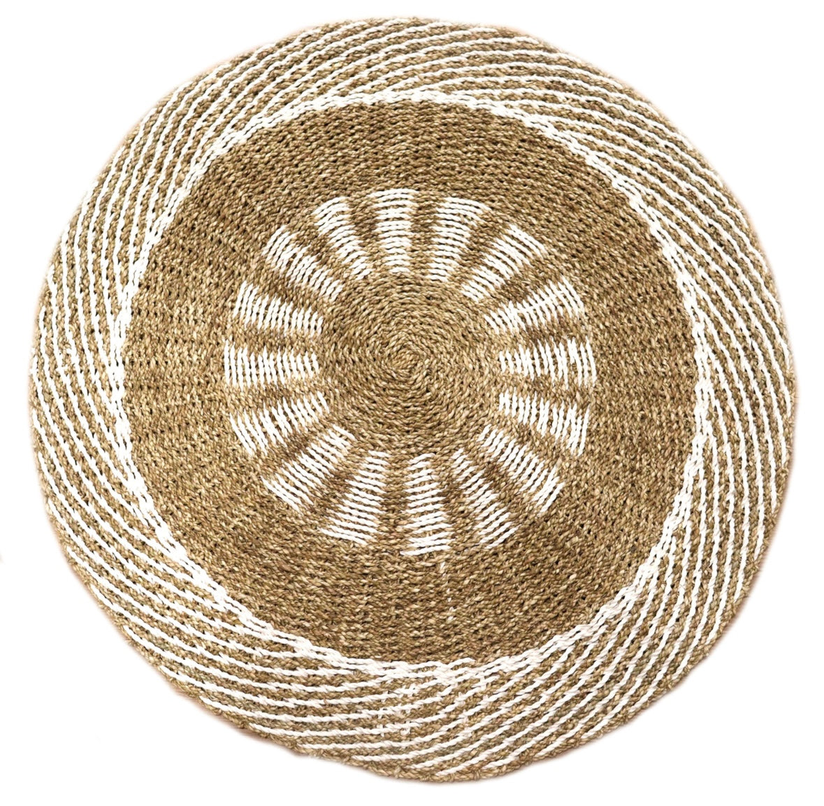 Round Seagrass Rug White & Tan Inner Sun 1m Diameter