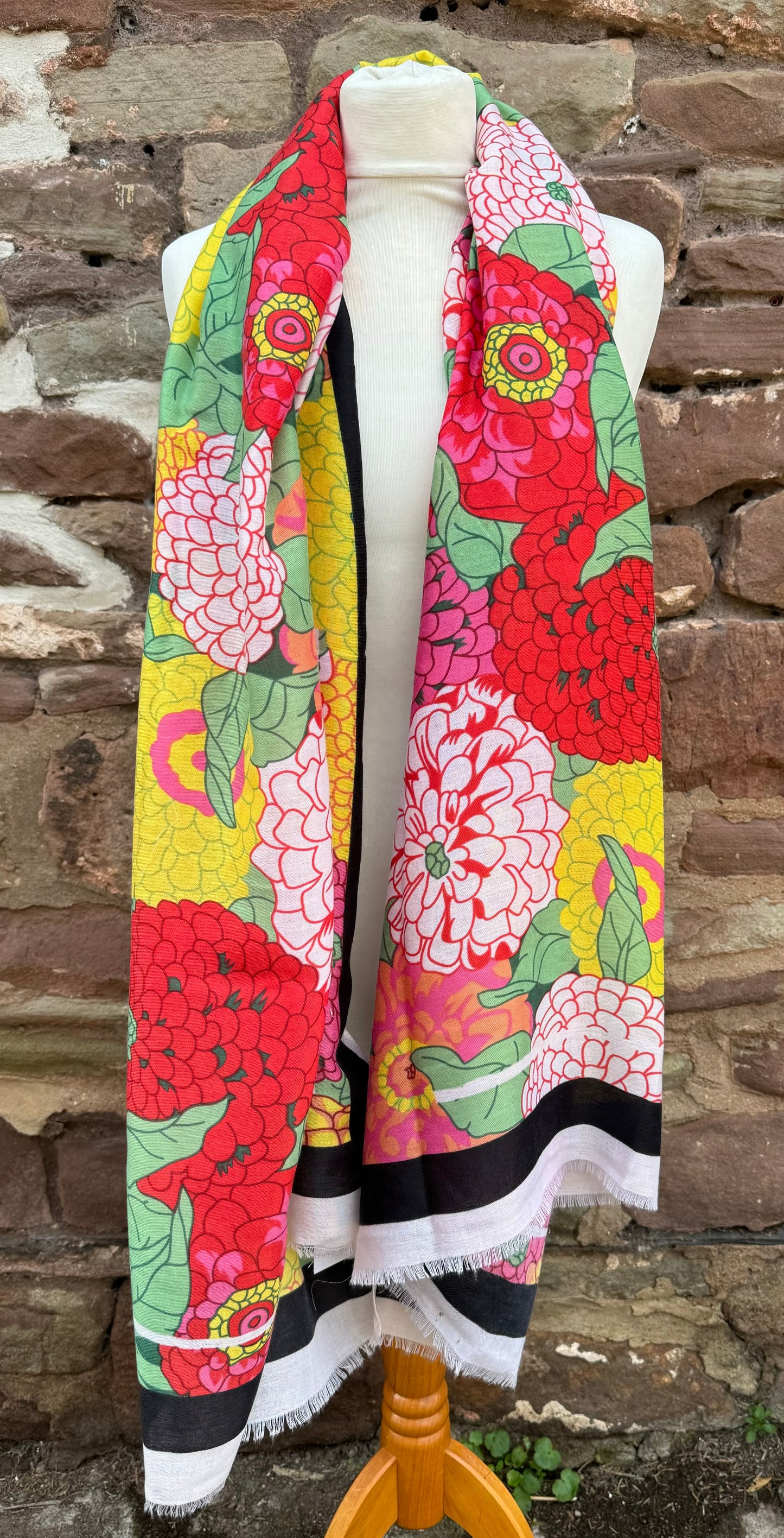 Chrysanthemum Floral Print Scarf Reds & Yellows