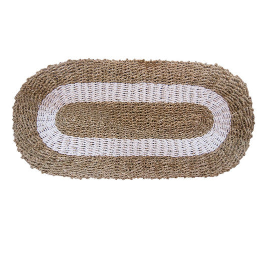 Oval Seagrass Rug White & Tan - Classic - 60x120cm