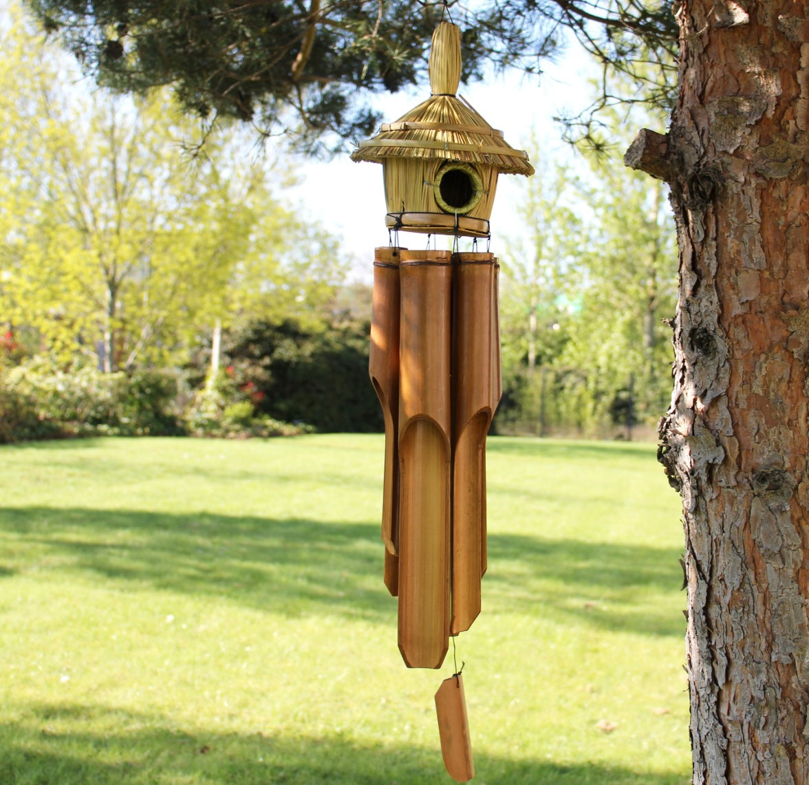 Round Seagrass Bird Box with Chimes