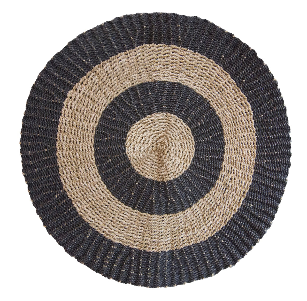 Round Seagrass Rug Black & Tan Sun 1m Diameter