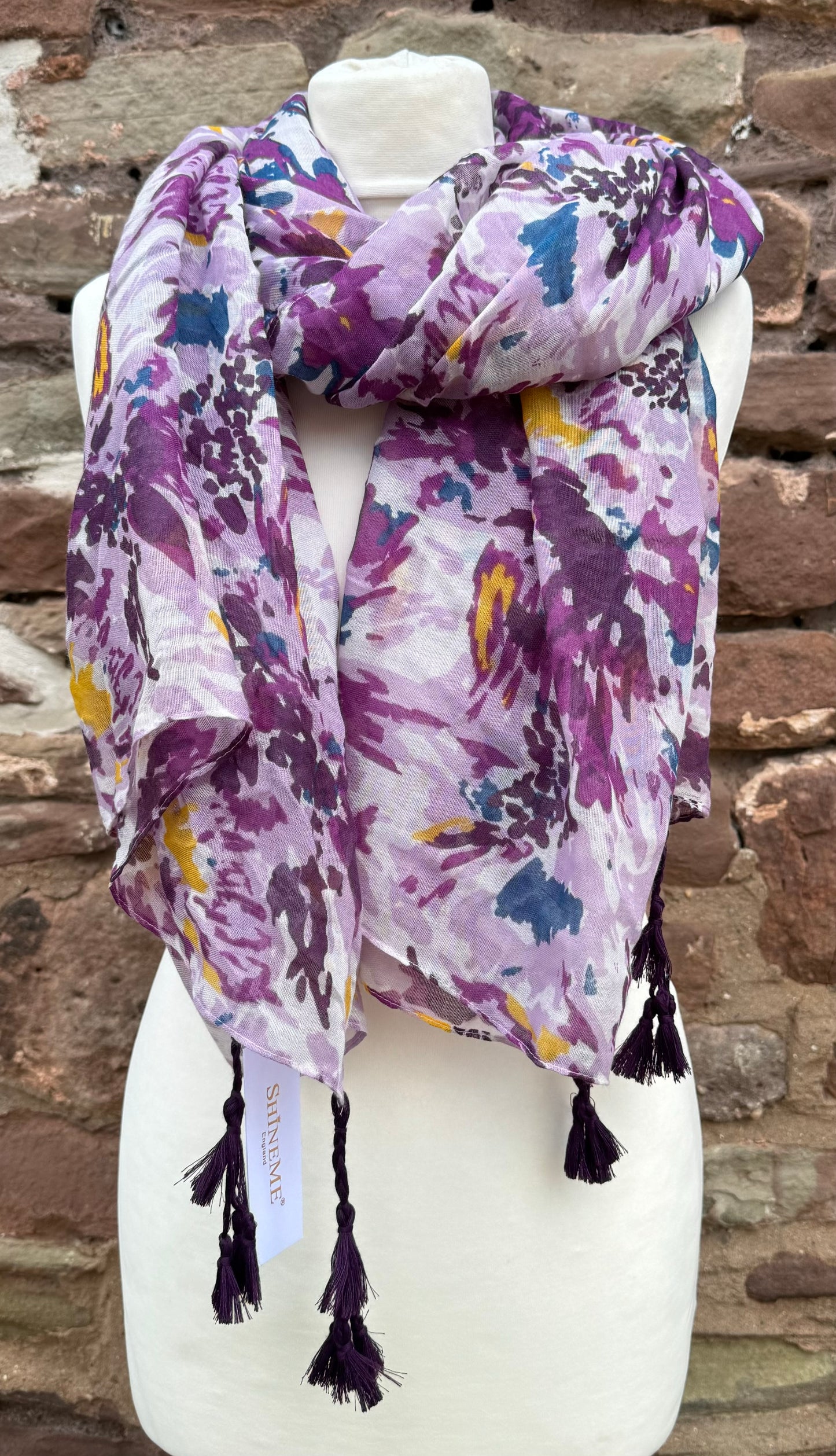 Purple Floral Tassel Scarf