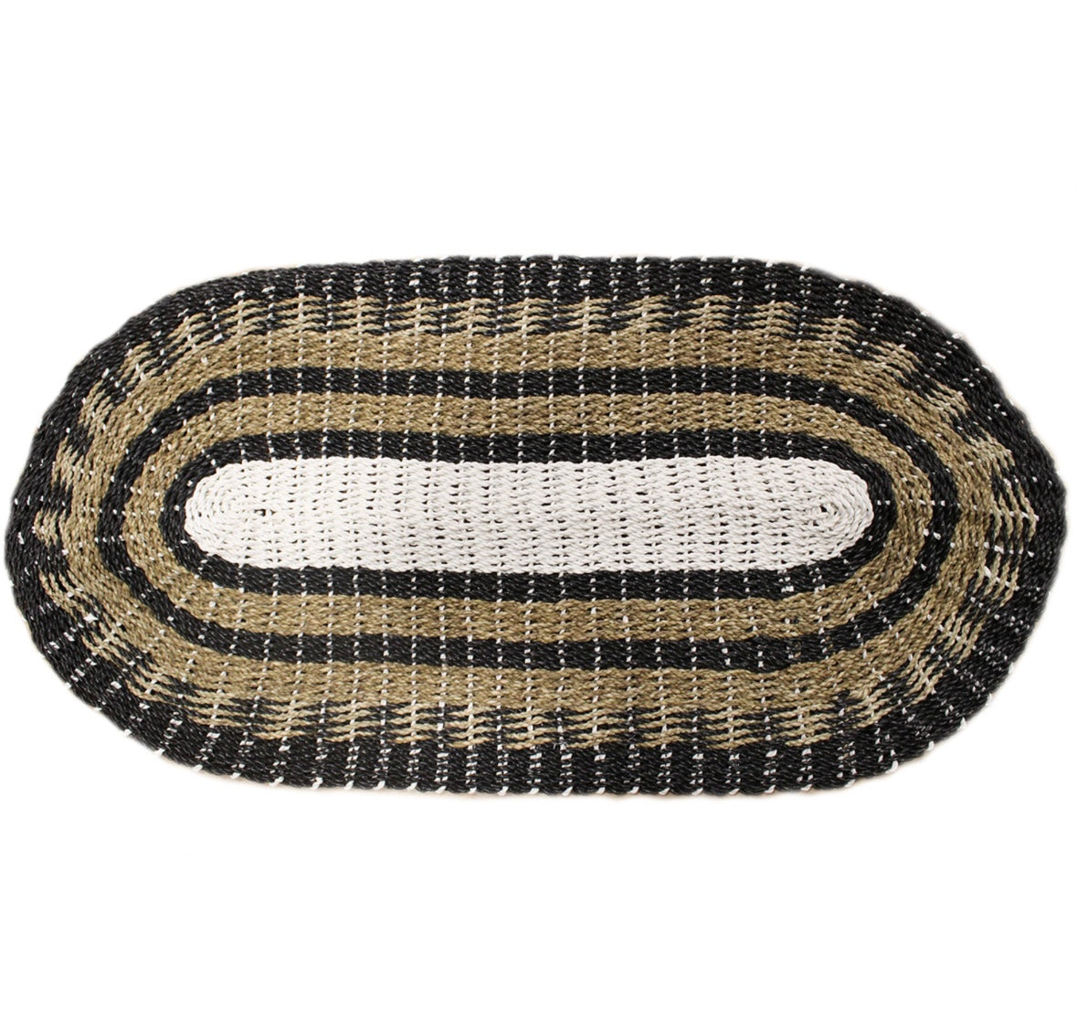 Oval Seagrass Rug Black, White & Tan - Classic - 60x120cm