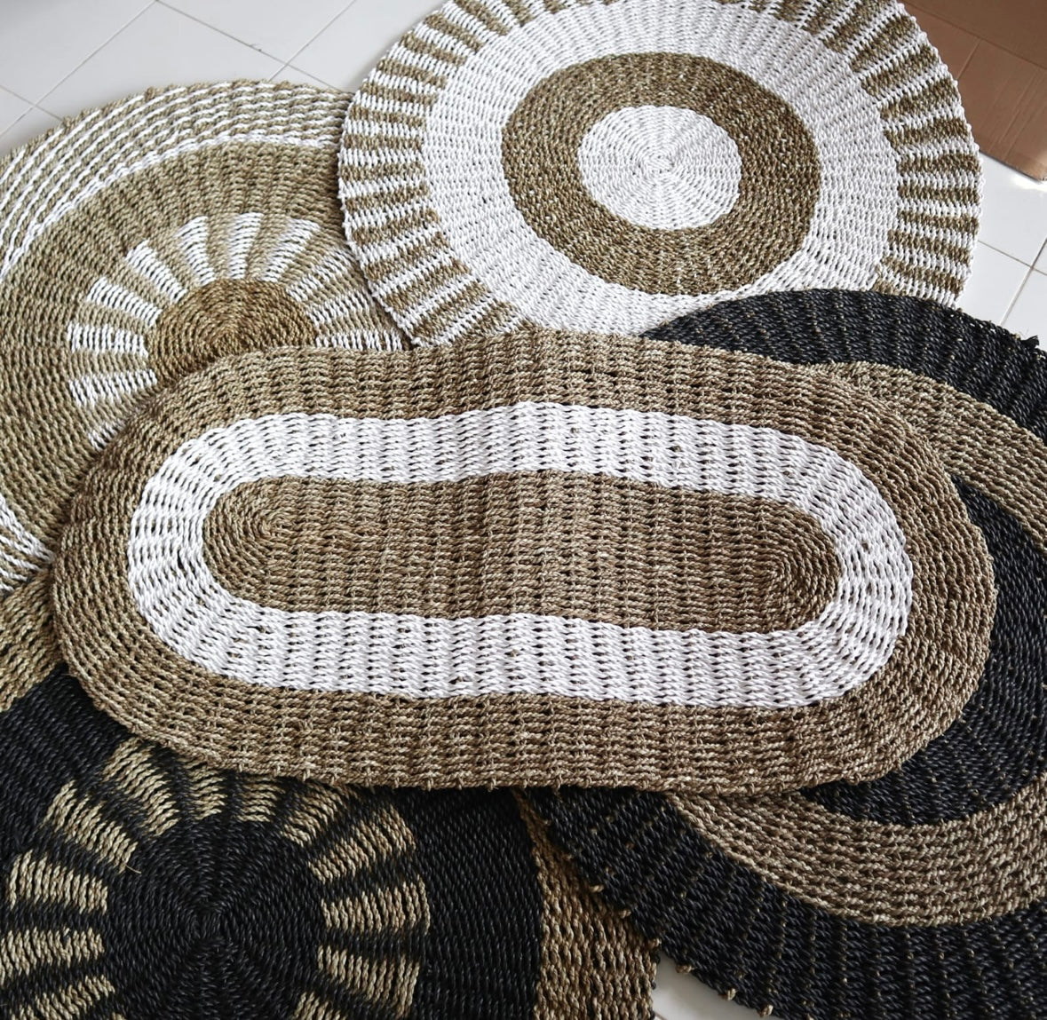 Oval Seagrass Rug White & Tan - Classic - 60x120cm