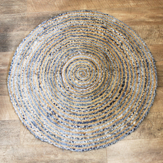 Round Jute and Recycle Denim Rug - 90 cm