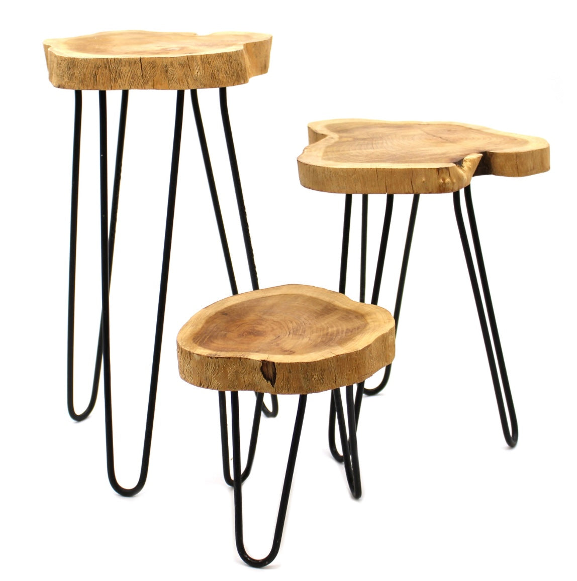 Set of 3 Gamal Wood Plant Stands - Natural