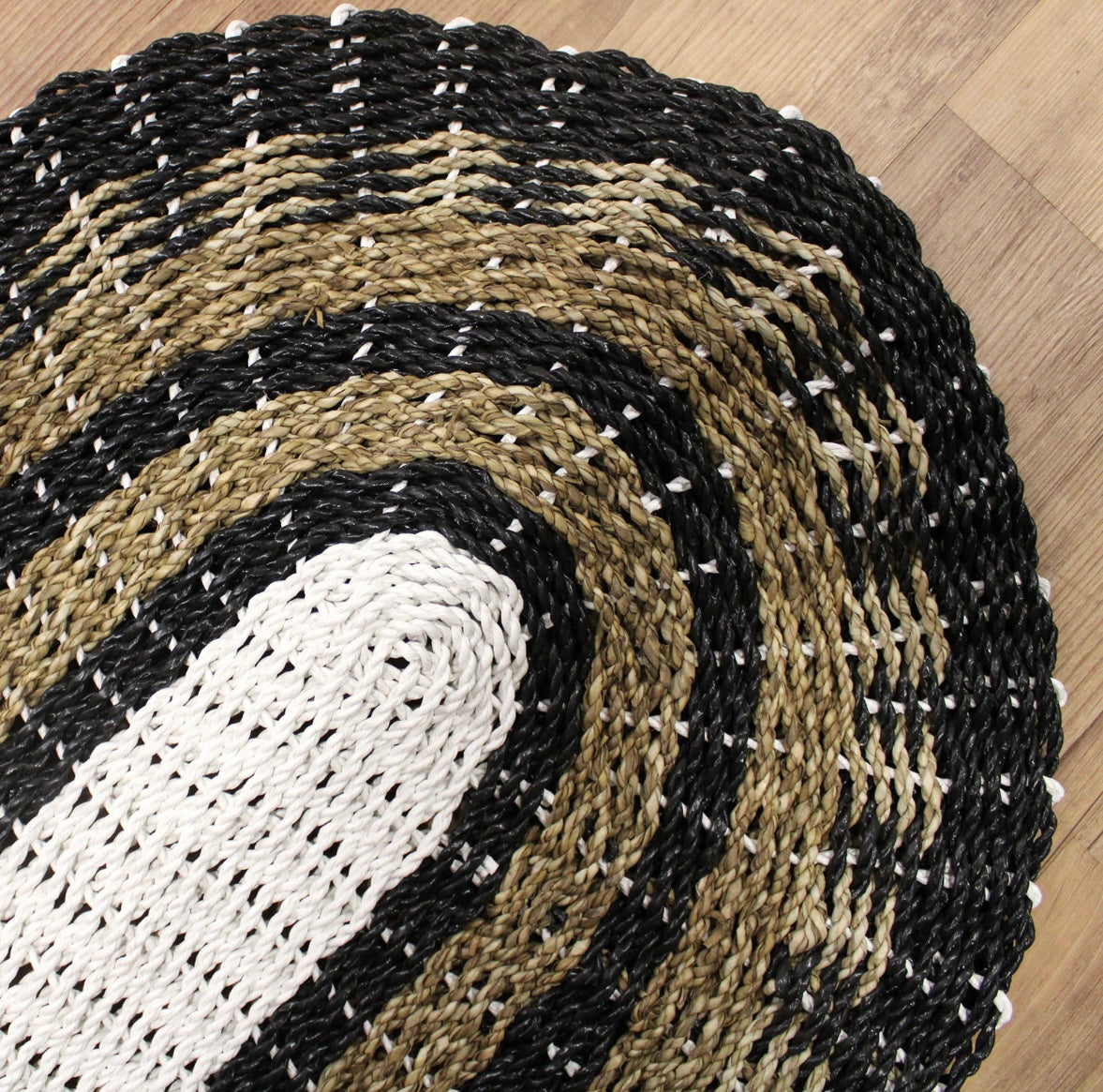 Oval Seagrass Rug Black, White & Tan - Classic - 60x120cm