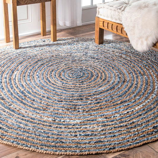 Round Jute and Recycle Denim Rug - 120cm