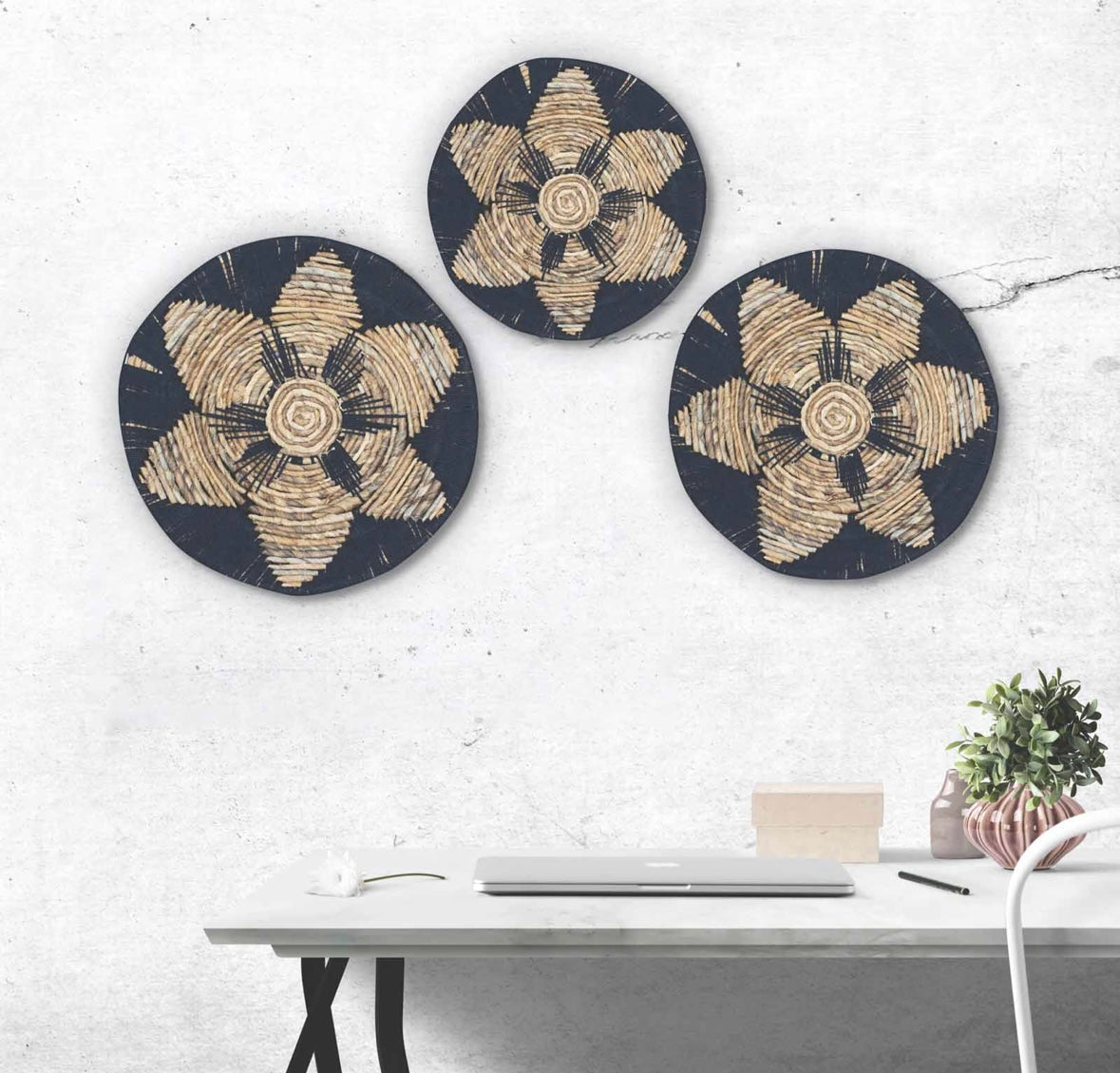 Set of Three Seagrass Bowls Wall Art - Black